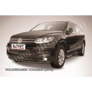 Slitkoff VWTR-004B защита переднего бампера d57+ d57 двойная черная Volkswagen Touareg (2010)