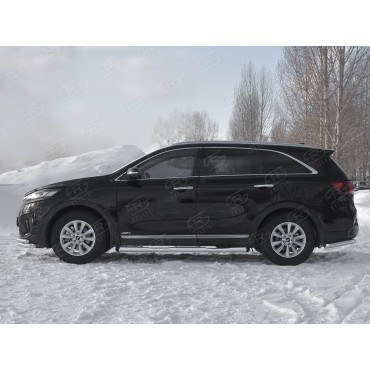 Руссталь KSPT-0031381 пороги труба d76 с накладкой (со скошенными торцами) на Kia Sorento Prime 2018-