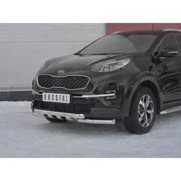 Руссталь KSZ-003186 защита переднего бампера d63дуга-d63 уголки+клыки на Kia Sportage 2018-