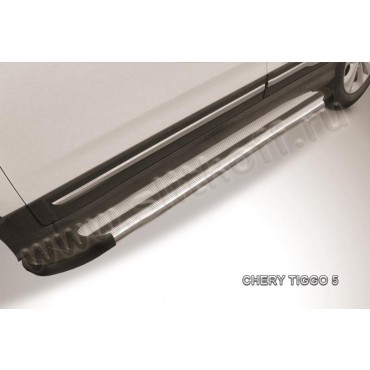 Slitkoff AL-CT5-004 пороги алюминиевые "Luxe Silver" серебристые Chery Tiggo 5