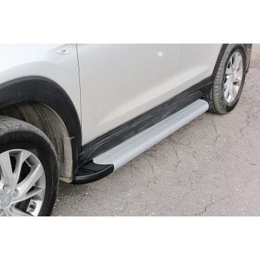 Slitkoff AL-HT18002 пороги алюминиевые "Optima Silver" 1700 серебристые Hyundai Tucson (2018)