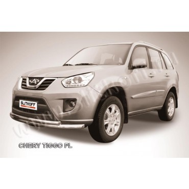 Slitkoff CT-FL-002 защита переднего бампера d57+ d42 двойная Chery Tiggo FL (2013)