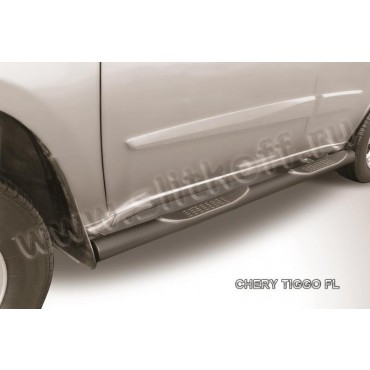 Slitkoff CT-FL-004B защита порогов d76 с проступями черная Chery Tiggo FL (2013)