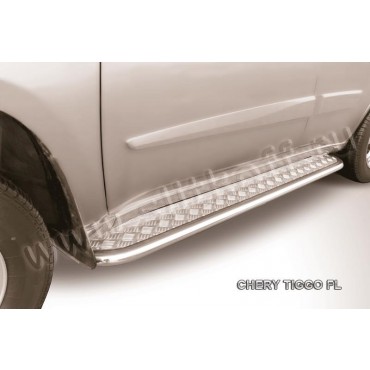 Slitkoff CT-FL-007 защита порогов d42 с листом усиленная Chery Tiggo FL (2013)