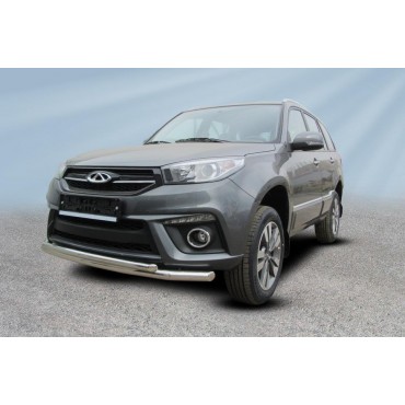 Slitkoff CT3-002 защита переднего бампера d57+ d42 двойная Chery Tiggo 3 (2017)