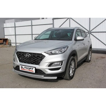 Slitkoff HT18001S защита переднего бампера d57+ d42 двойная серебристая Hyundai Tucson (2018)