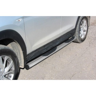 Slitkoff HT18004S защита порогов d76 с проступями серебристая Hyundai Tucson (2018)