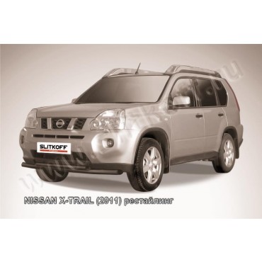 Slitkoff NXT11-003B защита переднего бампера d57+ d57 двойная черная Nissan X-Trail (2011) рестайлинг