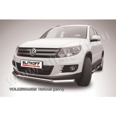 Slitkoff VWTIG-001 защита переднего бампера d76+ d42 двойная Volkswagen Tiguan (2011)