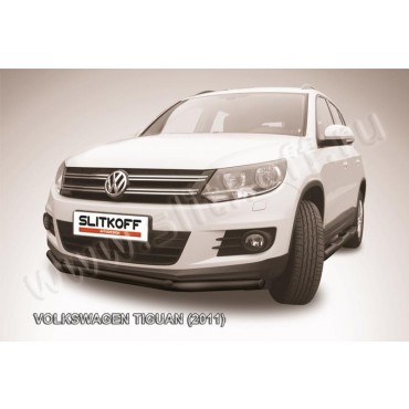 Slitkoff VWTIG-003B защита переднего бампера d57+ d42 двойная черная Volkswagen Tiguan (2011)