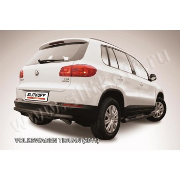 Slitkoff VWTIG-010B защита заднего бампера d57+ d42 двойная радиусная черная Volkswagen Tiguan (2011)
